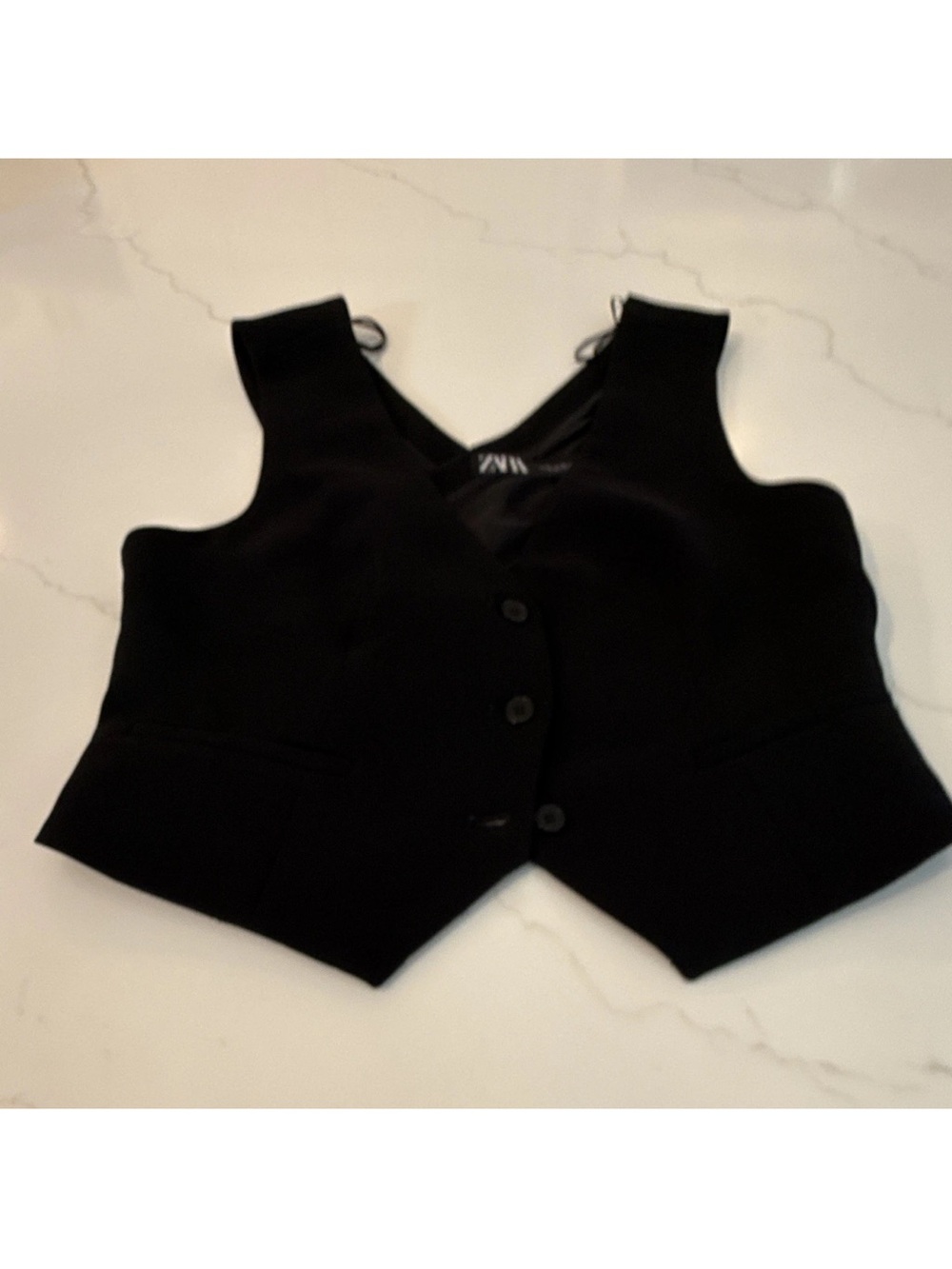Ara Black Cropped Button-Front Vest